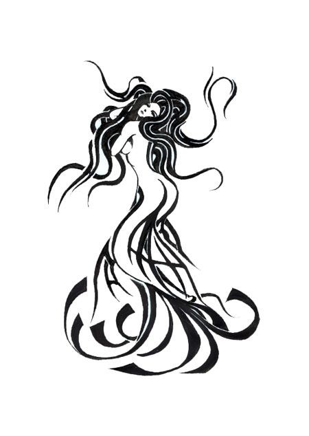 Elegant black-ink tribal mermaid tattoo design