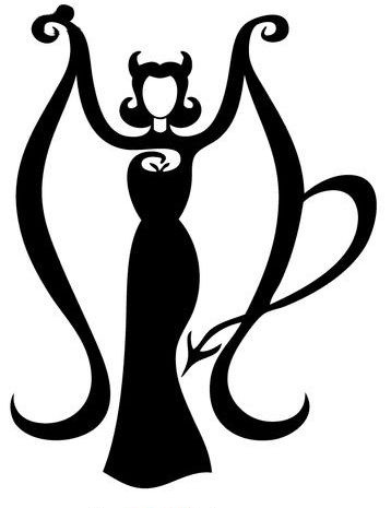 Elegant black-line devil woman silhouette tattoo design