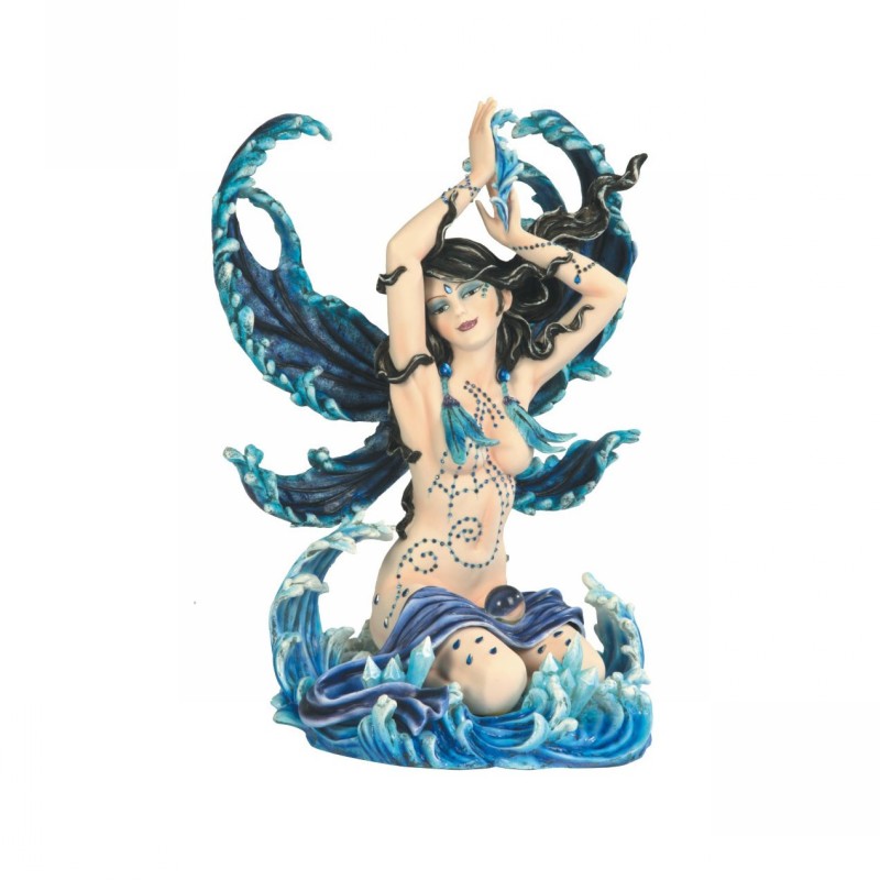 Elegant blue fairy sitting in water tattoo design