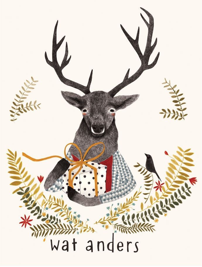 Elegant dressed horned animal keeping a present tattoo design