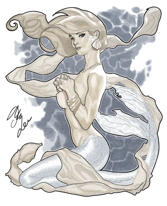 Elegant mermaid in blue colors tattoo design by Jackdeelee