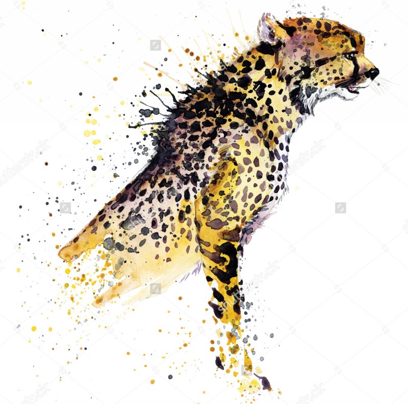 Elegant watercolor sitting half cheetah body tattoo design