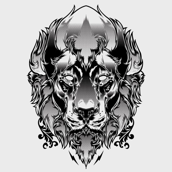 Empty-eyed lion head tattoo design