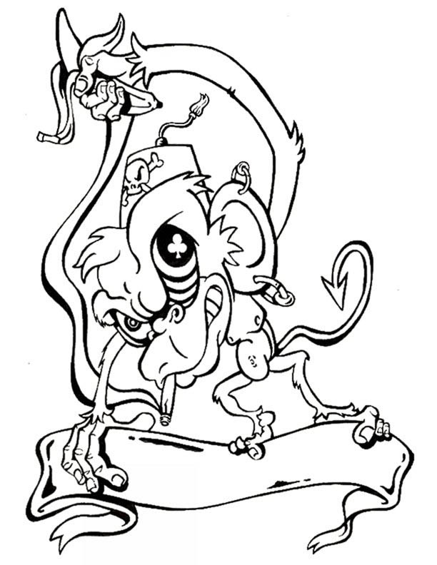 Evil artoon monkey with banana and quoteless banner tattoo design