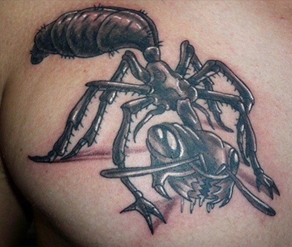 Brust Tattoo mit böser schwarzweißer Ameise für Männer