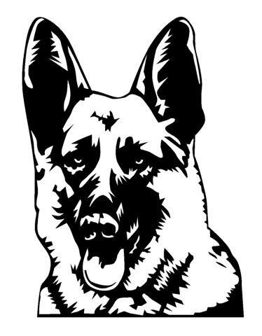 Evil black-and-white german shepherd portrait tattoo design