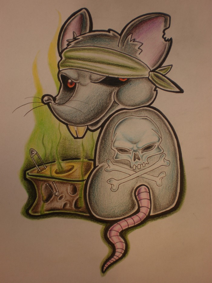Evil colored pirate mouse and addled cheese tattoo design by blixtra