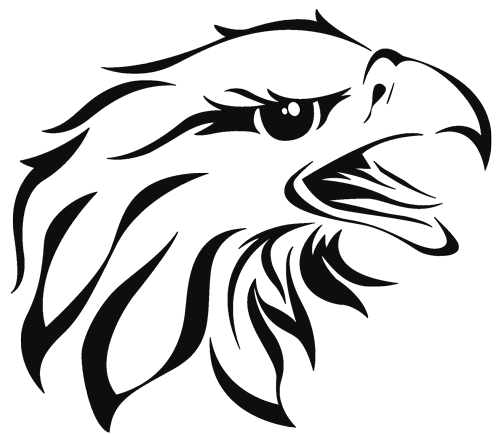 Evil crying black-line eagle head tattoo design
