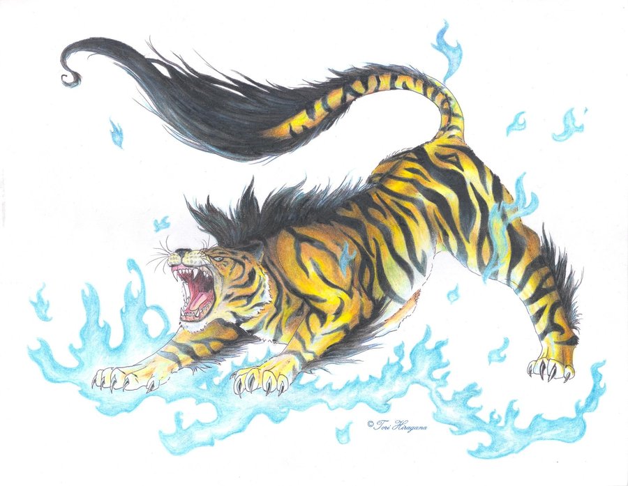Evil roaring tiger with fluffy tail tattoo design by Full Metal Possesion