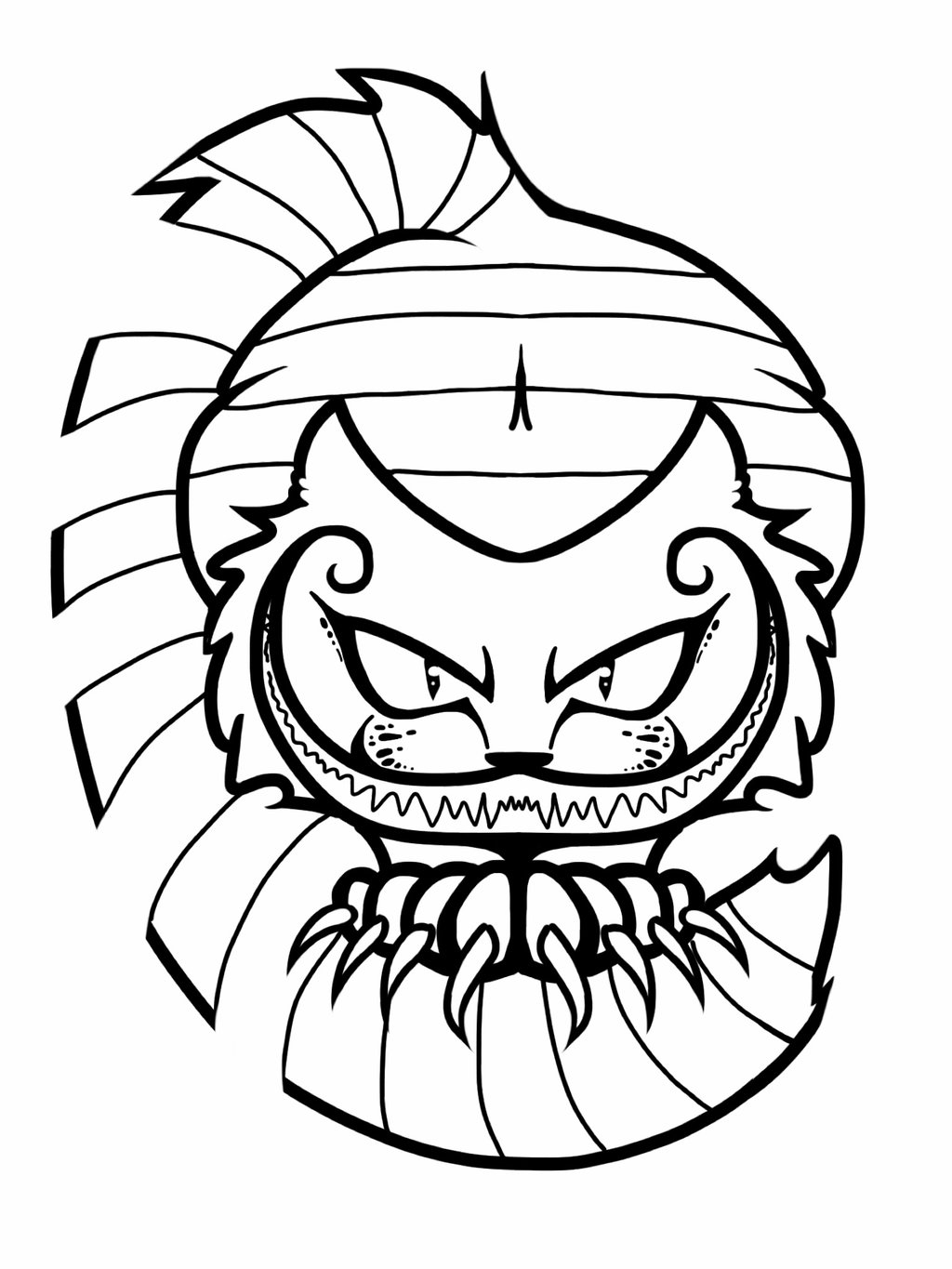 Evil uncolored cheshire cat tattoo design by Valerie of Doom