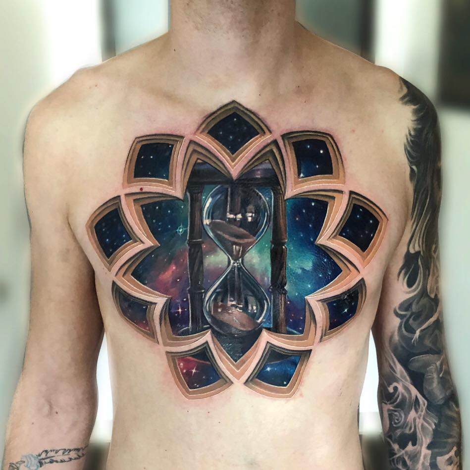 Excelent 3d tattoo with hourglass