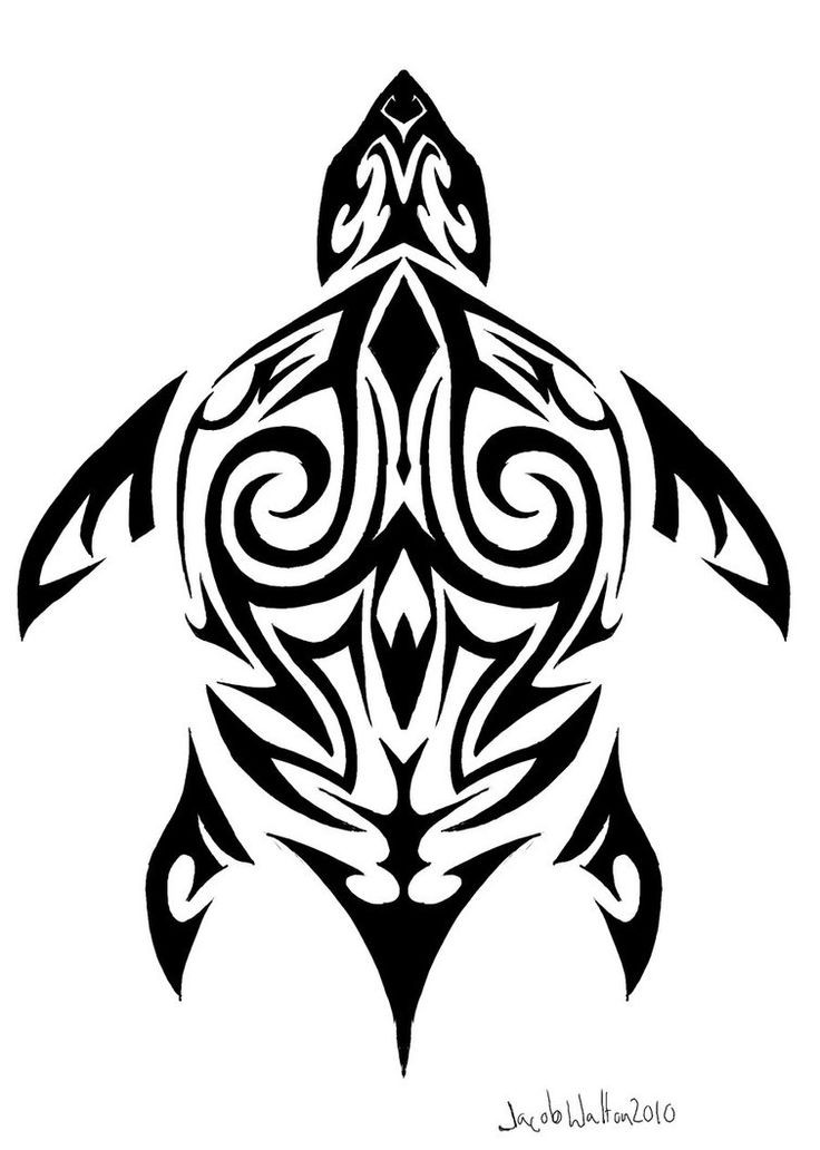 Excellent tribal turtle looking down tattoo design