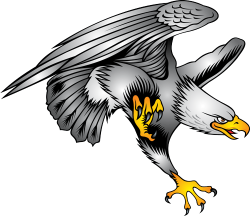 Exiting animated smiling eagle attacking his pray tattoo design