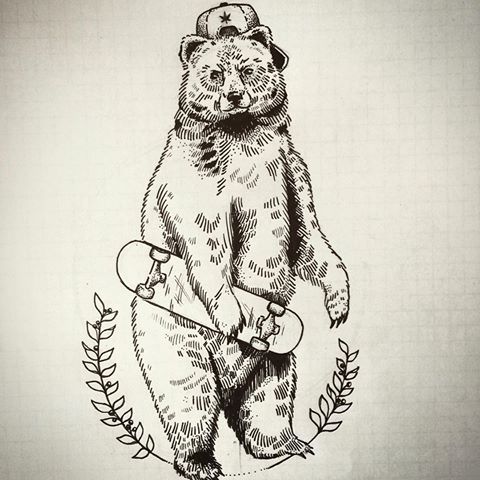 Exiting black-and-white bear skated tattoo design