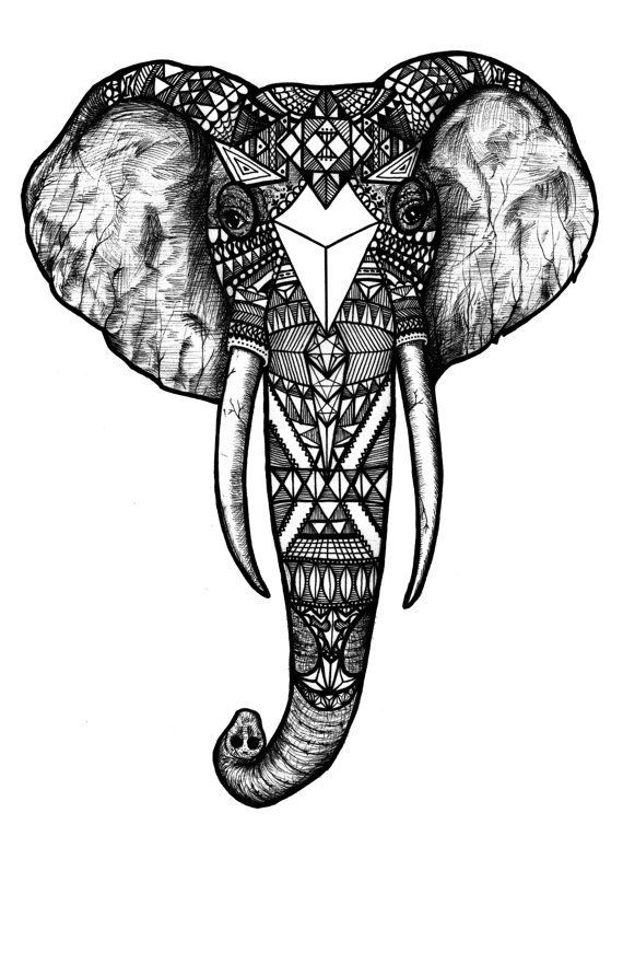 Exiting black-and-white geometric elephant head tattoo design