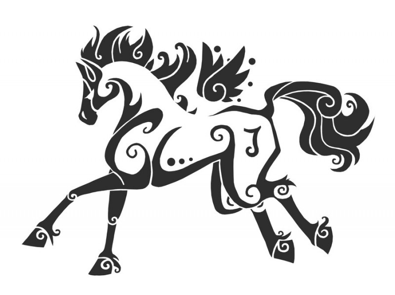 Exiting black-ink tribal horse tattoo design by Yami Shinen
