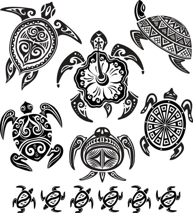 Exiting black-line turtle tattoo designs