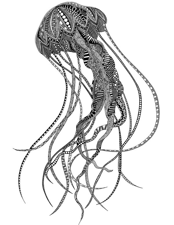 Exiting black ornate jellyfish tattoo design