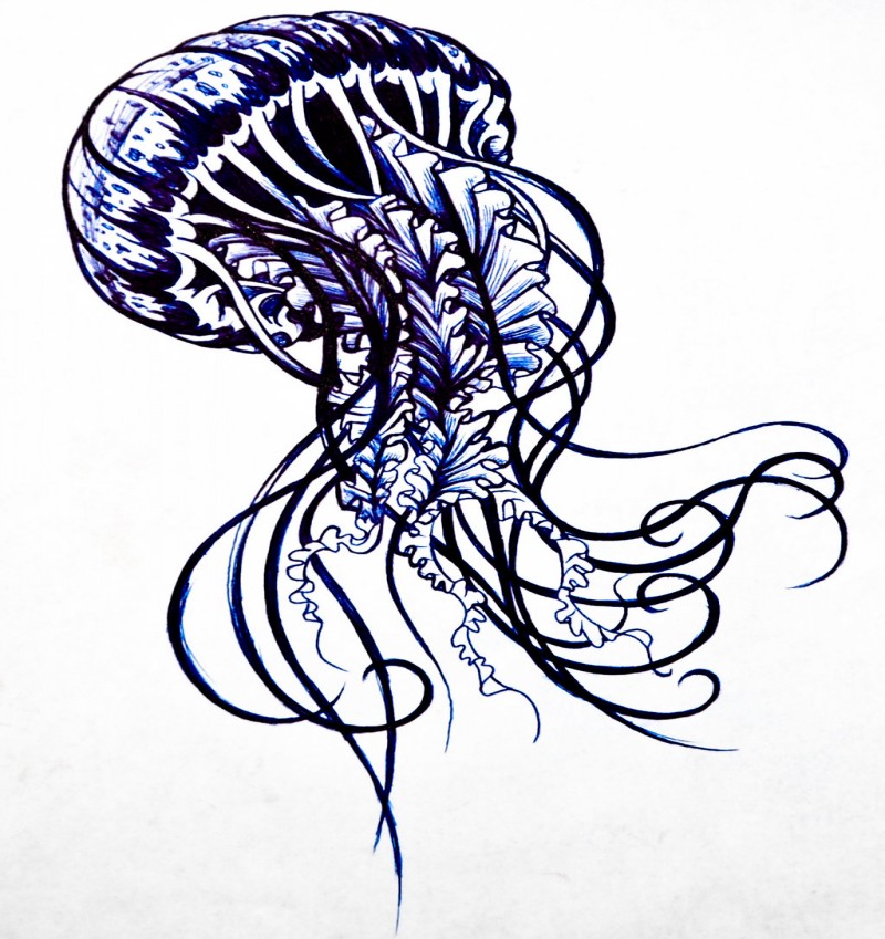 Exiting blue-and-black jellyfish tattoo design by Batty Boy