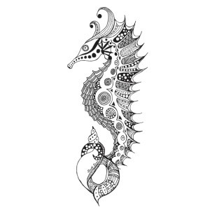 Exiting colorless printed seahorse tattoo design