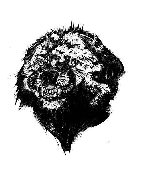 Exiting mad wolf head tattoo design in black colors