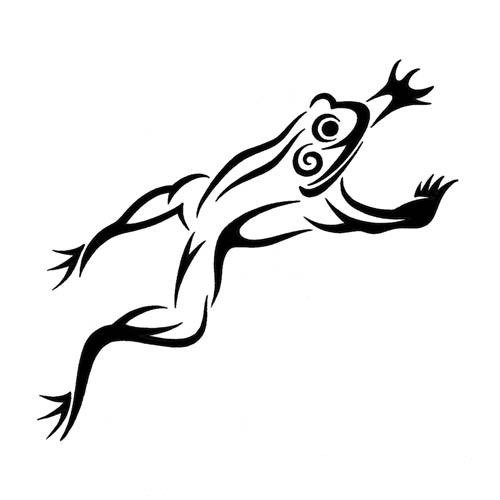 Exiting tribal jumping frog tattoo design