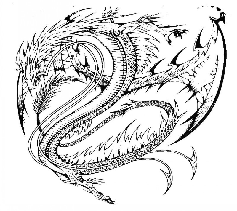 Exiting uncolored thin-neck dragon with huge wings tattoo design