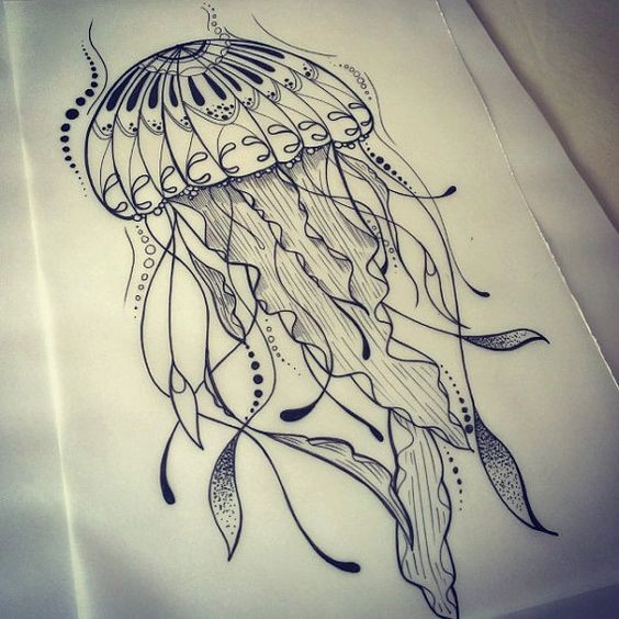 Extraordinary uncolored new school jellyfish tattoo design