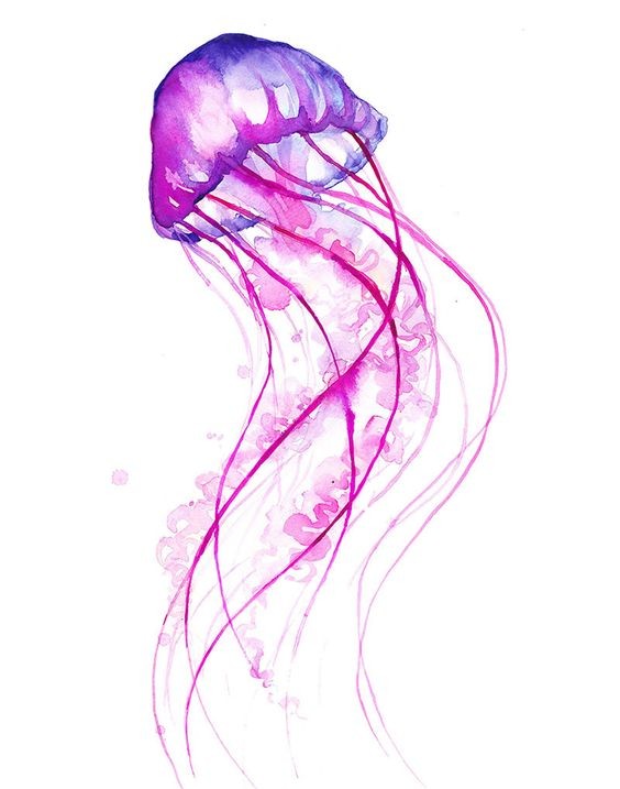 Fabulous pink watercolor flying jellyfish tattoo design