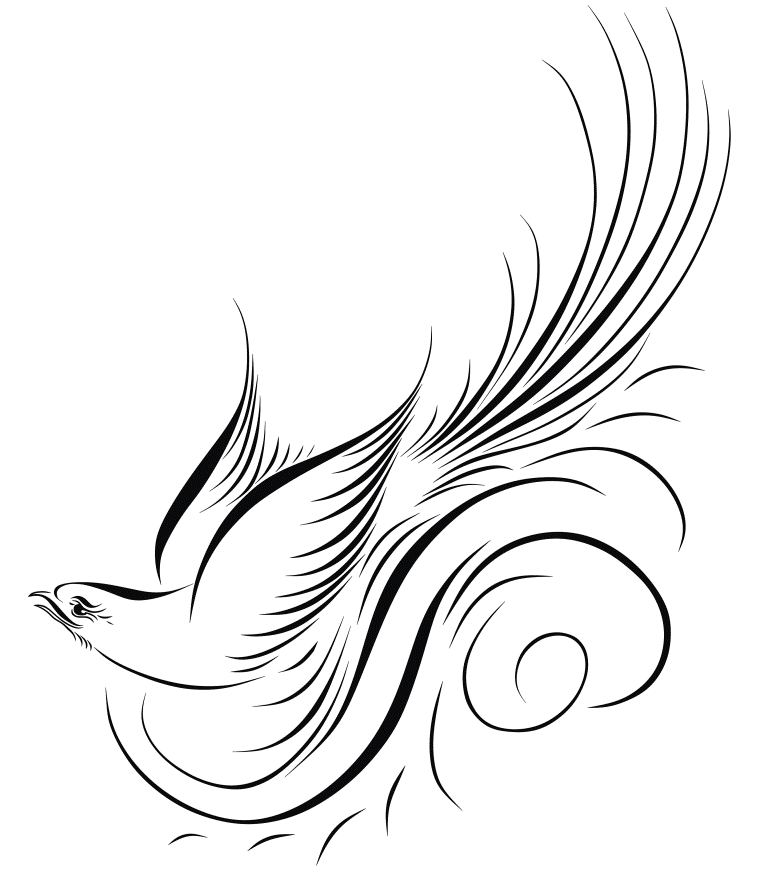 Fairy black-line dove with curled tail tattoo design