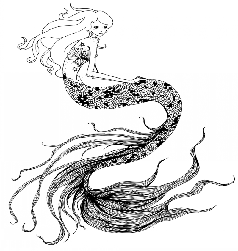 Fantastic black-and-white mermaid with extra-long tail tattoo design by Cristalltg