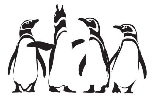 Fantastic black-ink penguin quartette tattoo design