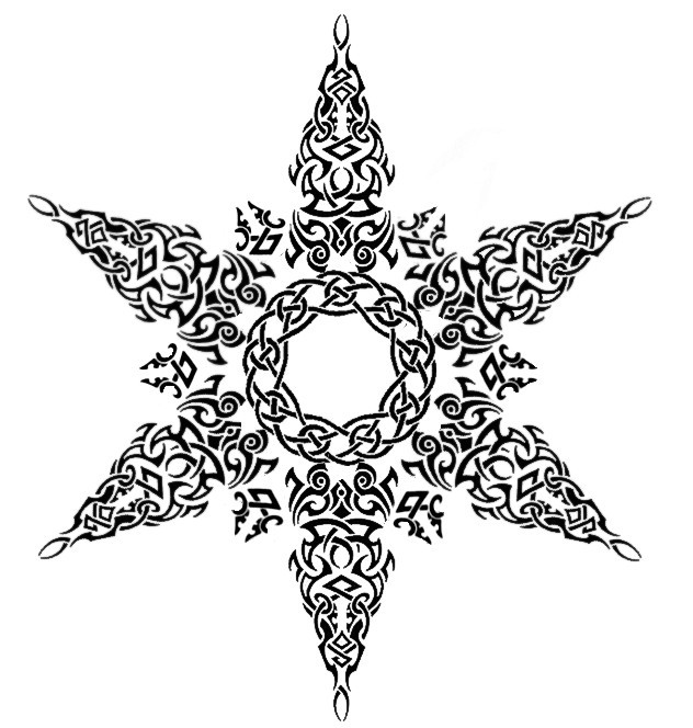 Fantastic black-ink tribal starfish tattoo design