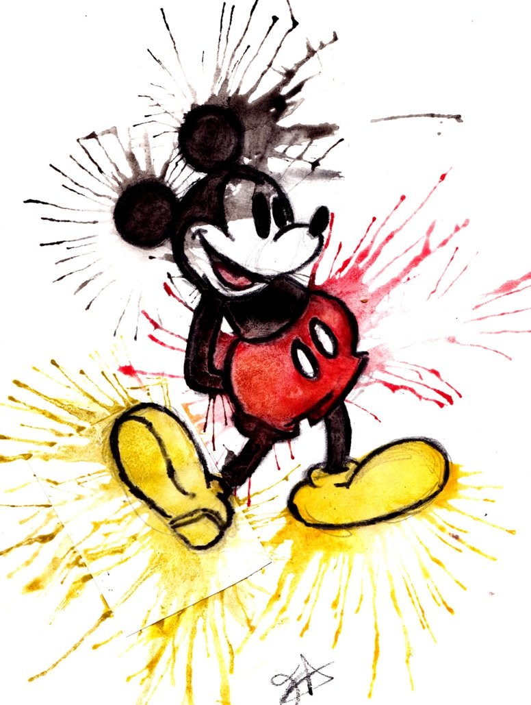 Fantastic bright watercolor Mickey Mouse tattoo design