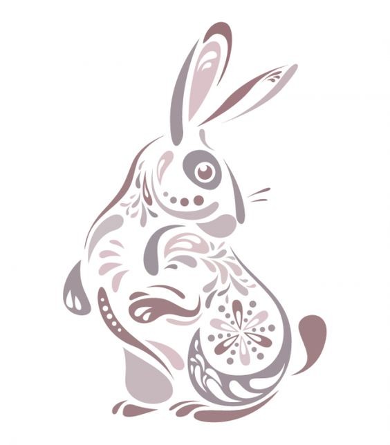Fantastic folk hare in pale purple colors tattoo design