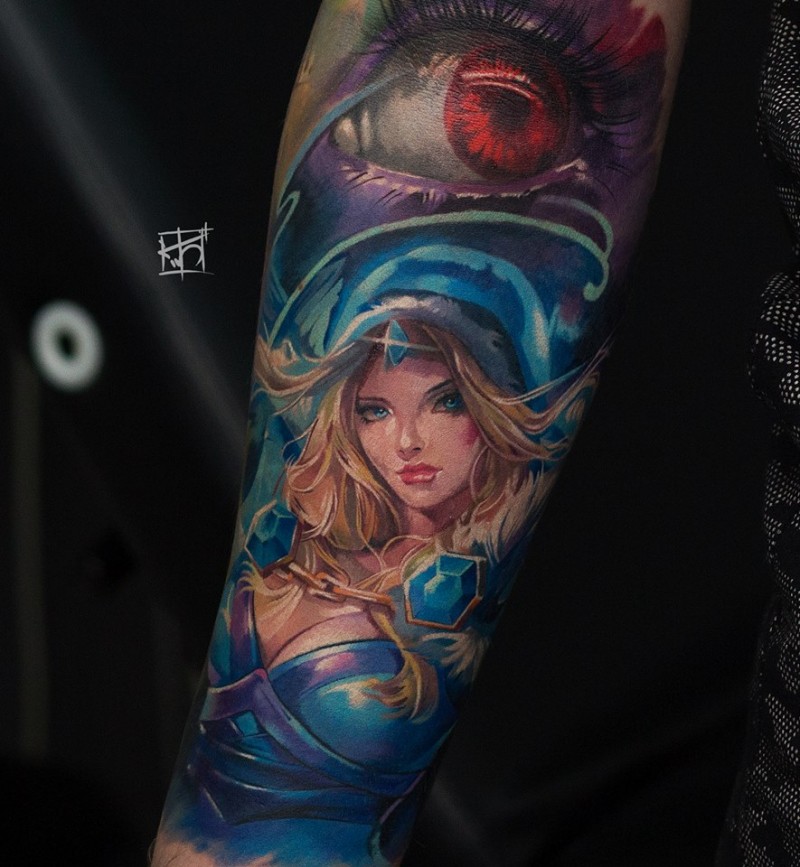 Fantastic girl tattoo on forearm