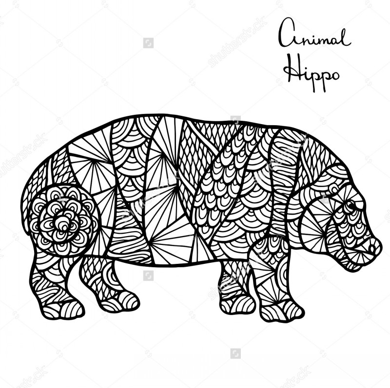 Fantastic massive ornamented hippo tattoo design