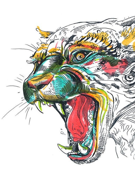 Fantastic multicolor crying jaguar head tattoo design