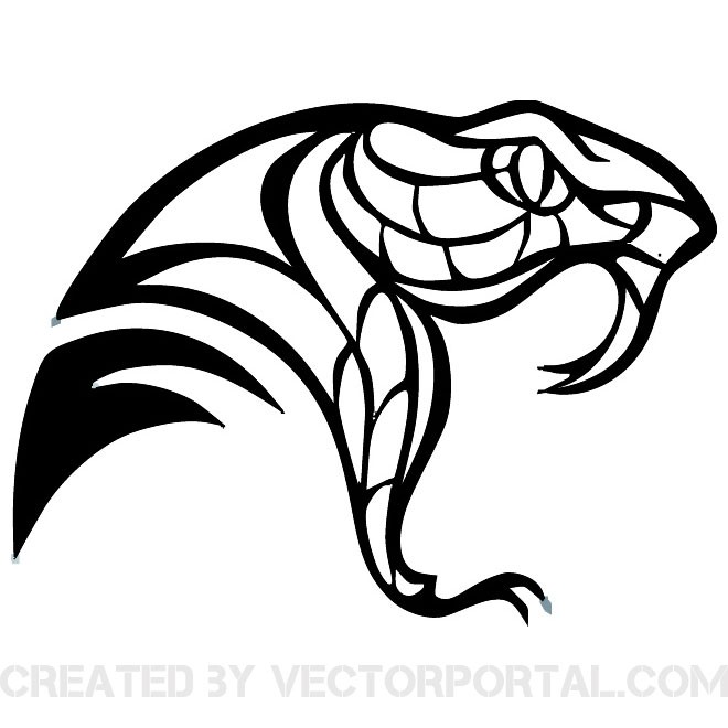 Fantastic tribal hissing snake head in profile tattoo design