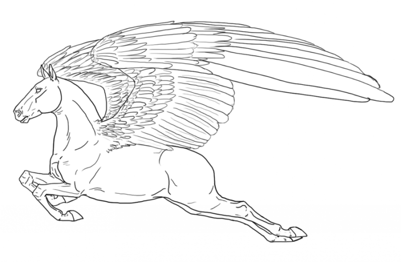 Fast colorless lineart running pegasus tattoo design by Minarie