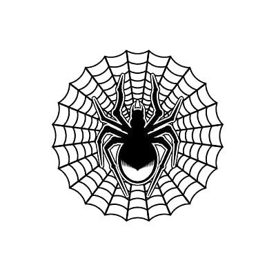 Fat black spider hanging on net tattoo design