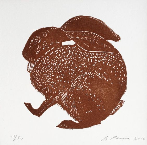 Fat brown curled hare in white spots tattoo design