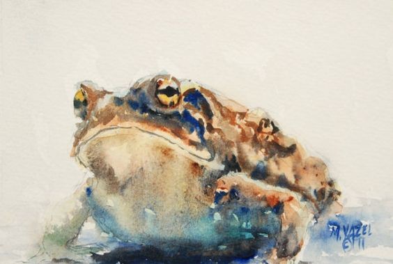 Fat brown watercolor resting frog tattoo design