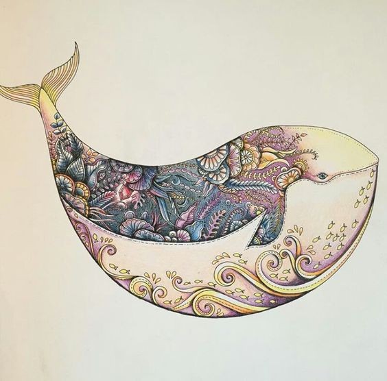 Fat colorful floral whale tattoo design