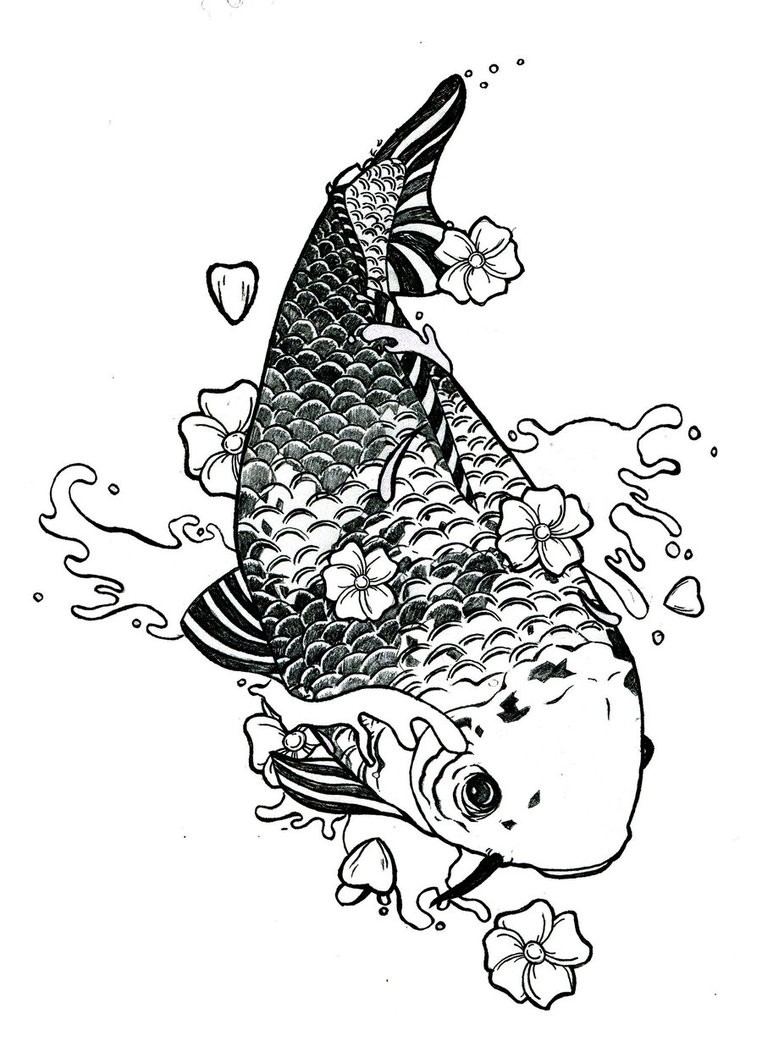 Fat koi fish anf little cherry flowers tattoo design by Dark Wild Card07