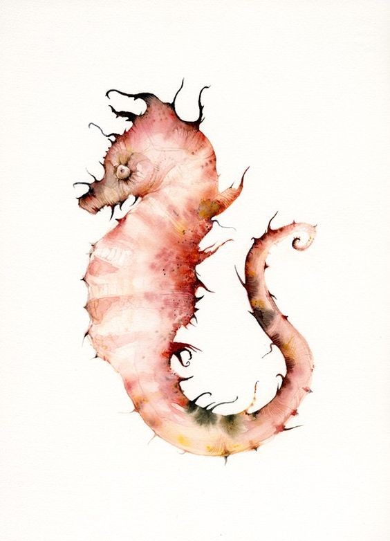 Fat pale watercolor style seahorse tattoo design