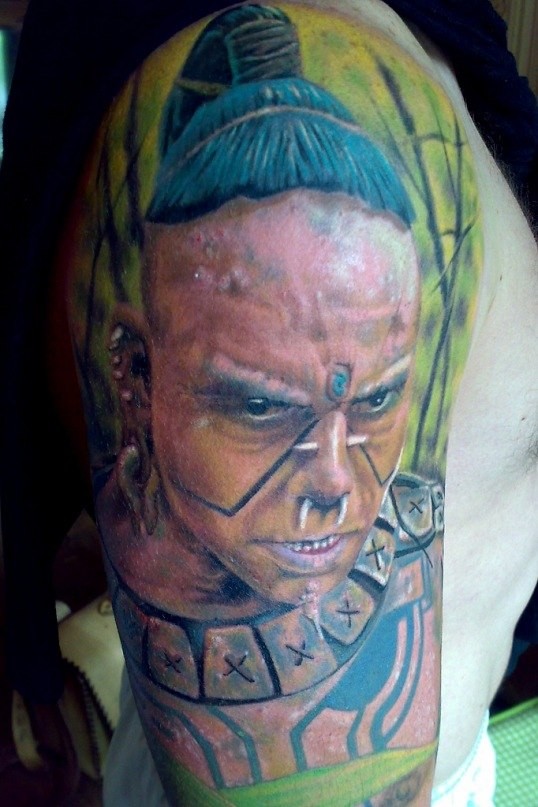pauroso guerriero indiano tatuaggio a mezza manica