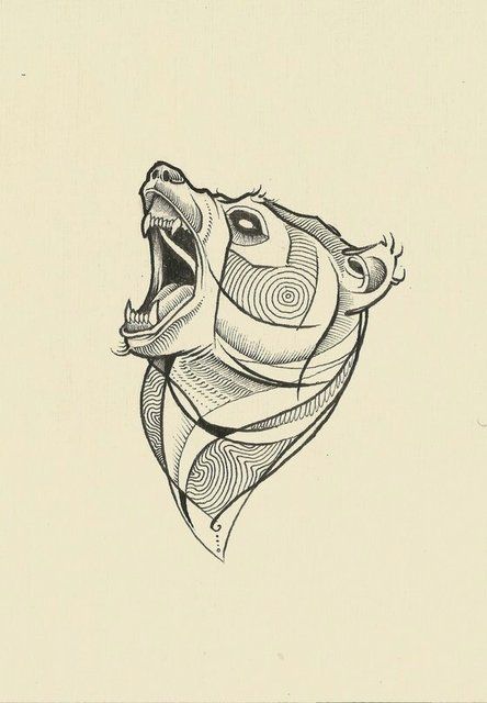 Fearful crying bear portrait tattoo design