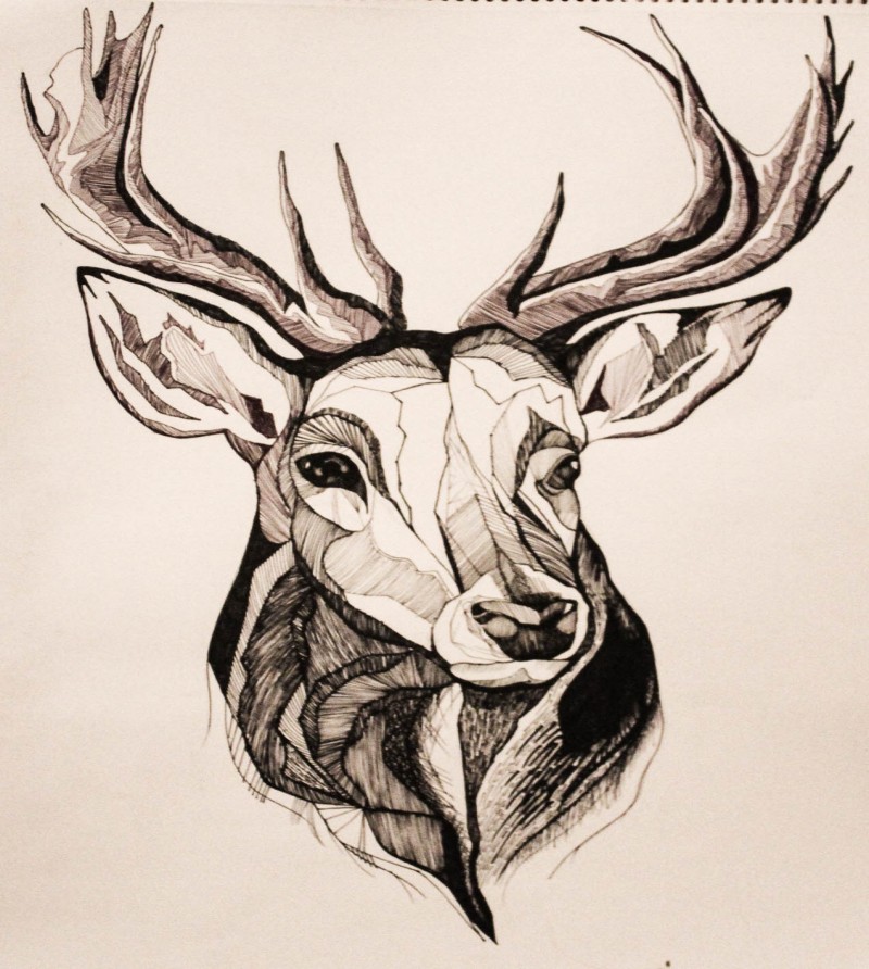 Fine black-and-white deer portrait tattoo design