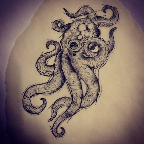Fine black-and-white octopus tattoo design